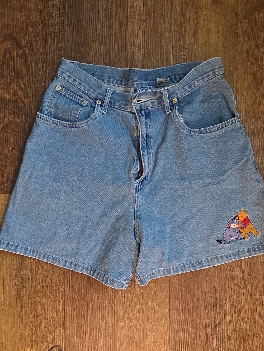 Vintage Light Blue Denim Women's Shorts with Winnie the Pooh Patch